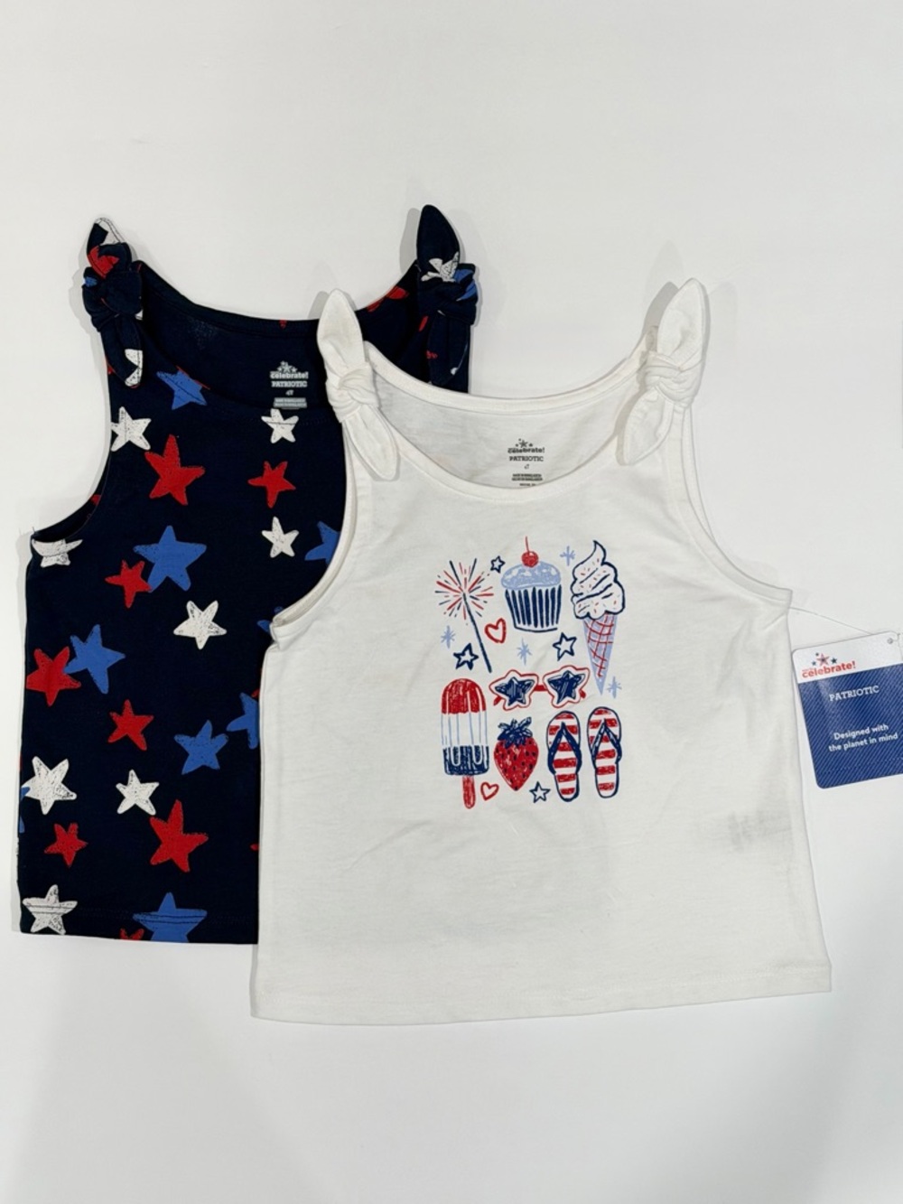 New Girls 4T Patriotic Americana Bow Knot Tank Top Set – Red White & Blue